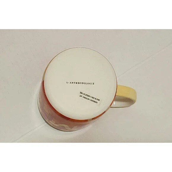 Anthropologie Lottie 18.5 oz Monogram Mug "M" Orange Yellow Stoneware 3.75x3.75" - Picture 7 of 9